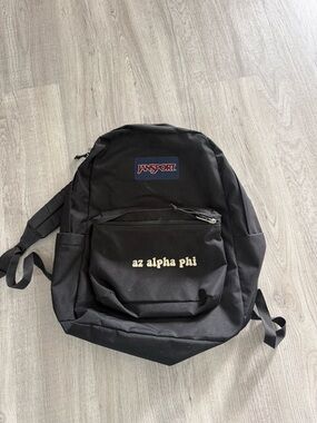 Alpha Phi Jansport Black Backpack with Gold Lettering